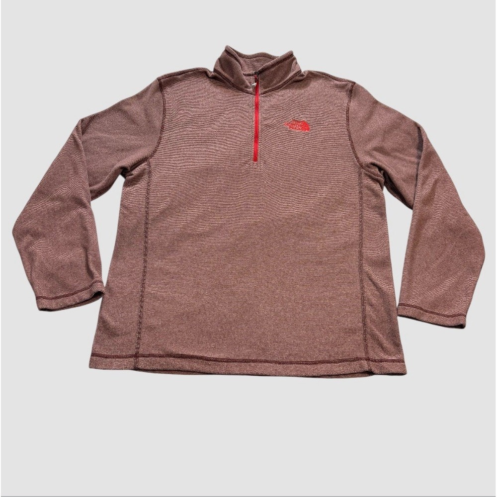 The North Face Men's Large 1/4 Zip Mock Neck Fleece Pullover Maroon Striped